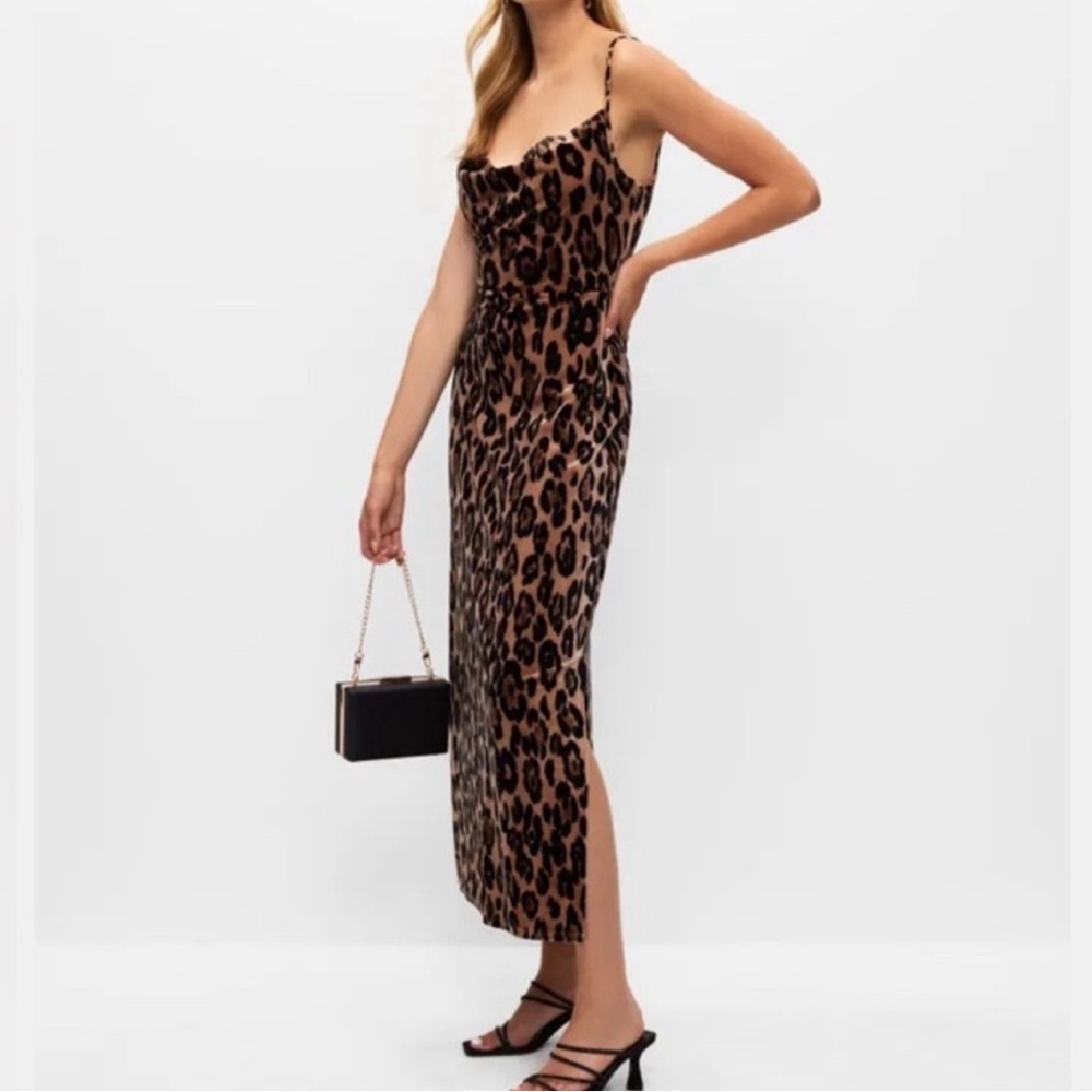 NWT Taylor Leopard print stretch velvet dress woman's size 10 brown tan black